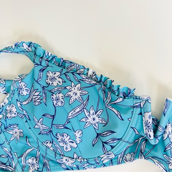 NWT Zaful Floral Blue Floral Ditsy Ruffle Wired Tie Top & High Leg Bikini Set - Picture 8 of 8